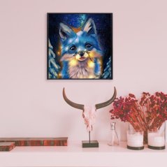 Diamantové malování modrá liška, 5D obraz, 350x350 mm